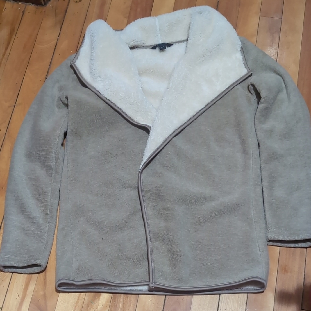 Nicole Miller Tan Casual Minimalist Jacket with Cream Lining